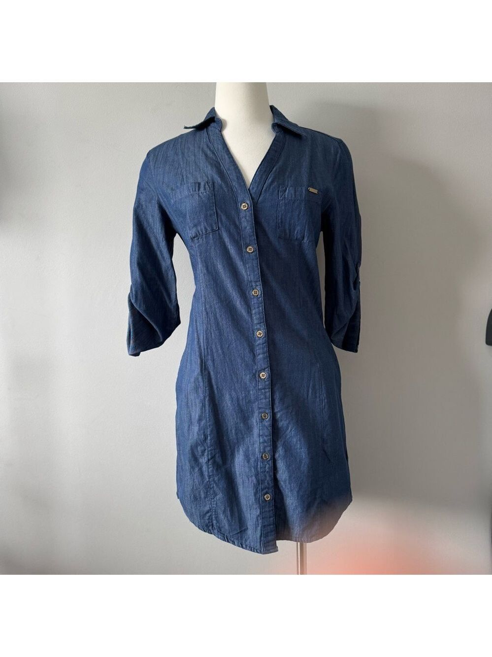 Guess Blue Long Sleeve Denim Dress Small